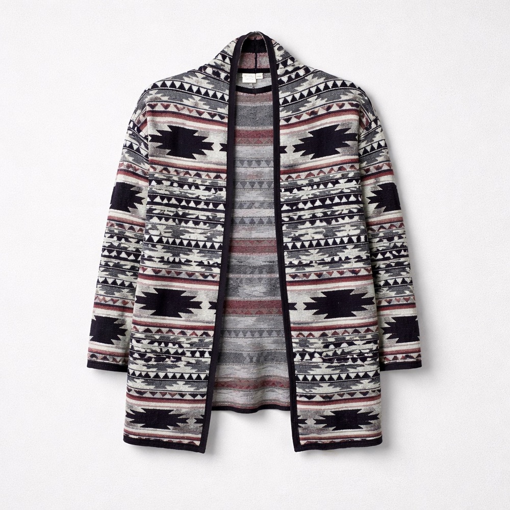 Twik Tribal Aztec Print Open long Cardigan Sweater | Simons | US XS - Picture 2 of 7